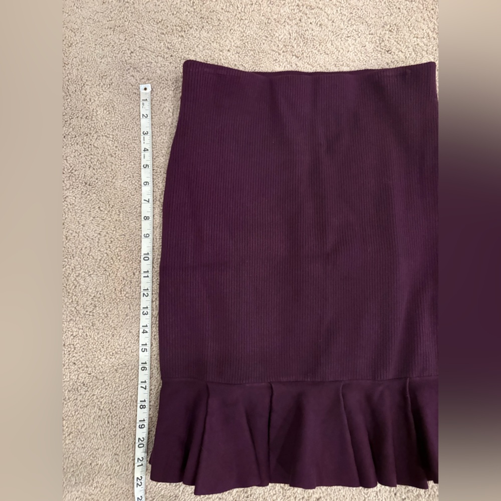 Express High Waisted Ribbed Body Contour Ruffle Sweater Skirt - Picture 8 of 9